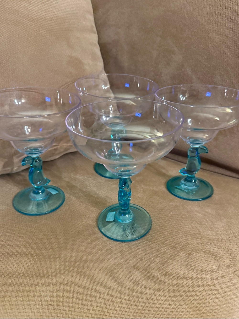 Set of 4 Aqua Stemmed Coupe Glasses